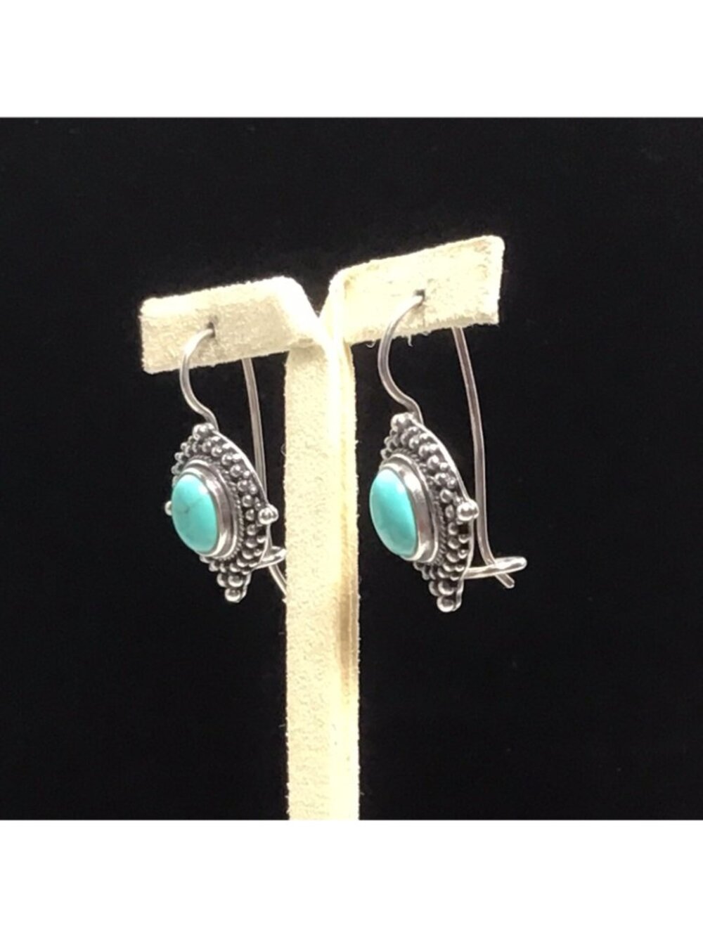Sterling Silver Turquoise Earrings Vintage Dangle 5.9g 1.25” - Picture 2 of 8